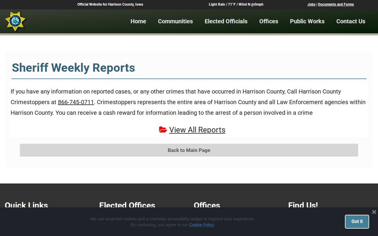 Harrison County weekly arrest report access page
