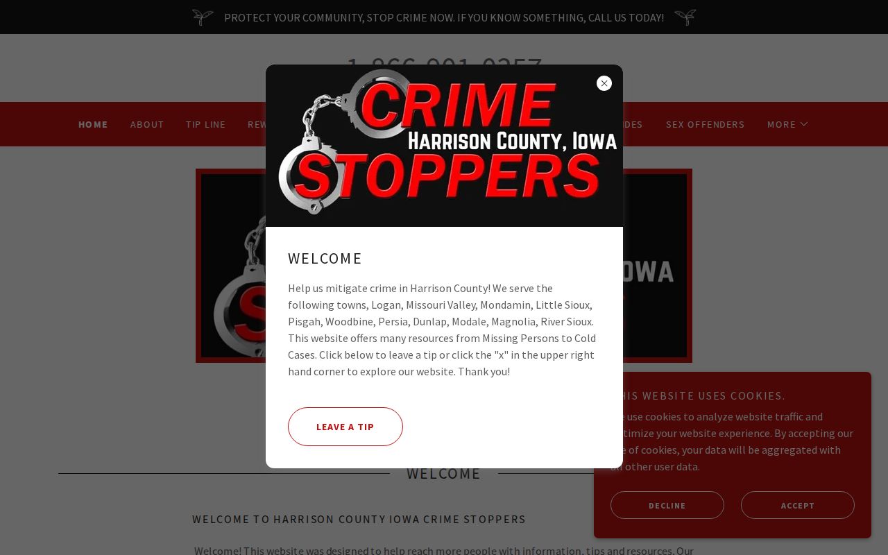 Harrison County Iowa Crime Stoppers official local tip page