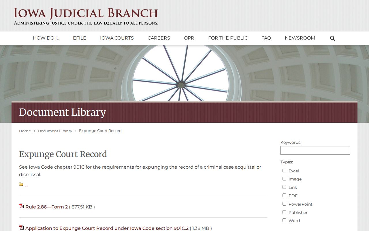Iowa Judicial Branch official expungement forms page