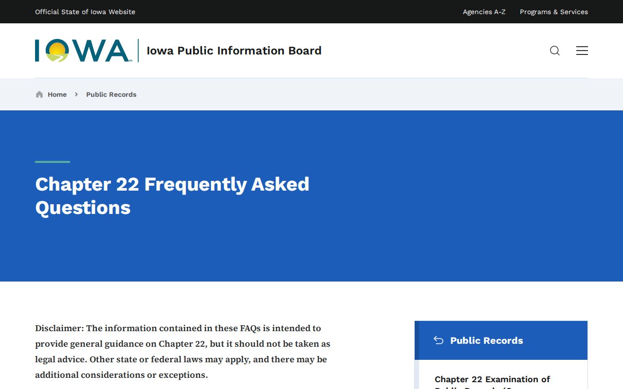 Iowa Public Information Board Chapter 22 public records guidance